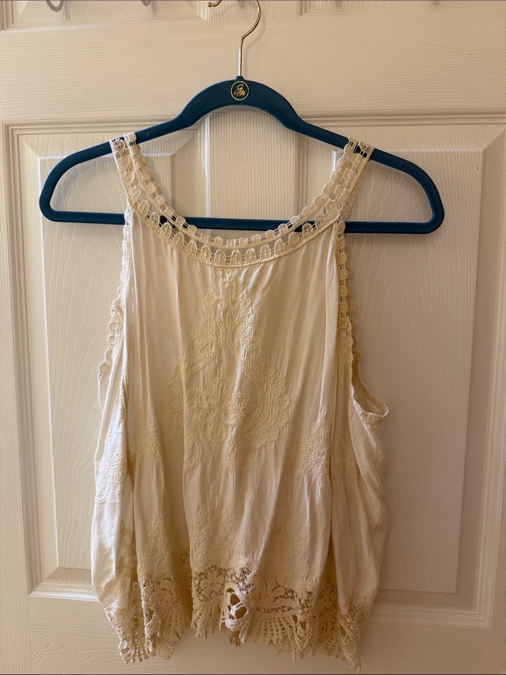 Ultra Pink Cream Crochet-Trim Flowy Camisole Size Large